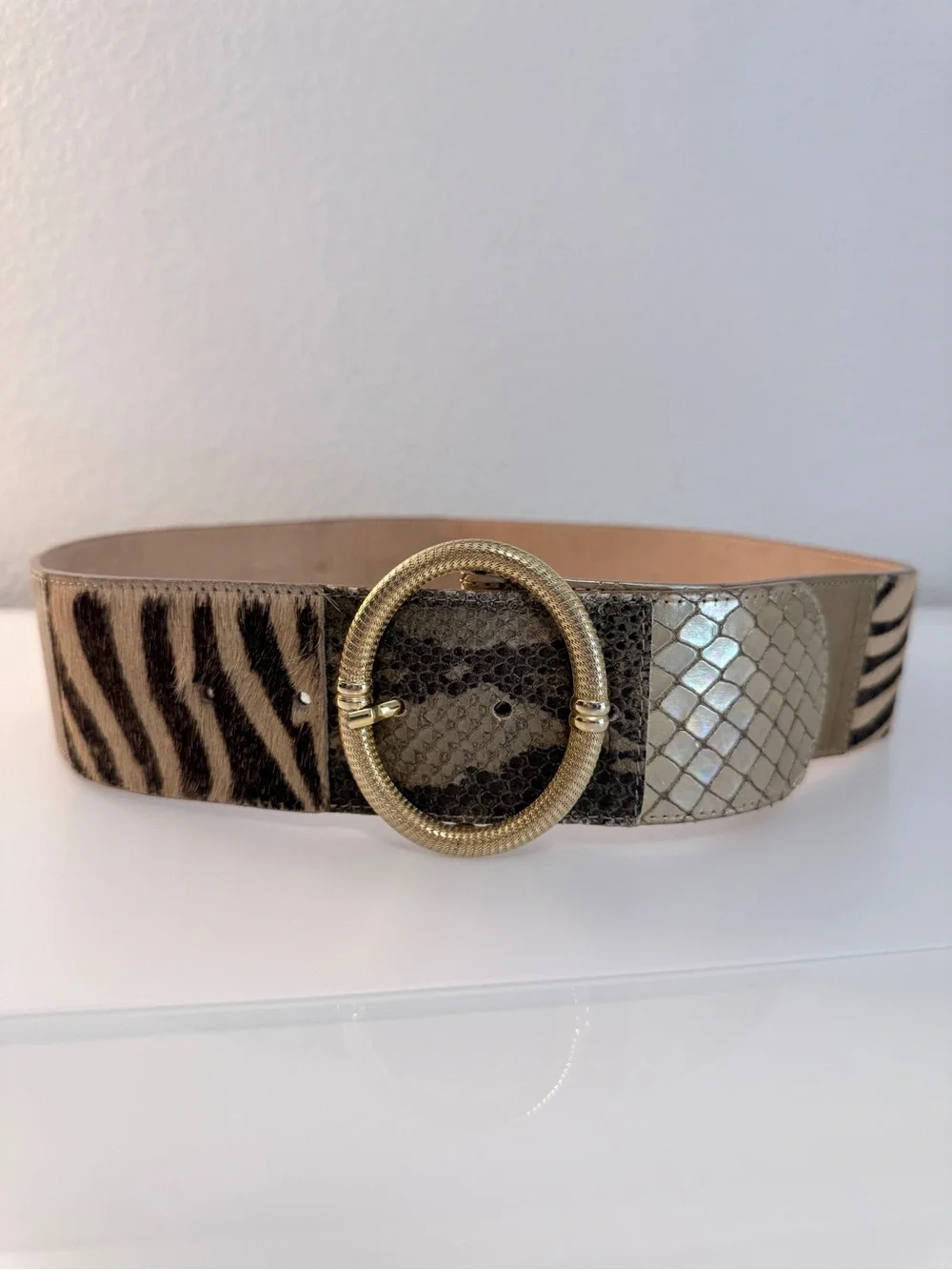 Streets Ahead Mixed Animal Print Wide Leather Belt Size L Made in USA